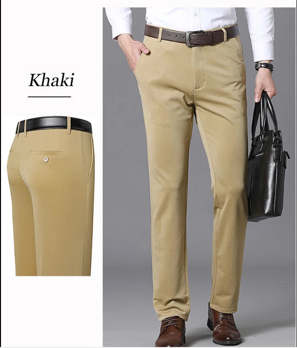 Men's Trousers Summer Thin Business Casual Pants Classic Solid Color Elastic Comfortable Loose Straight Brand Men's Wear