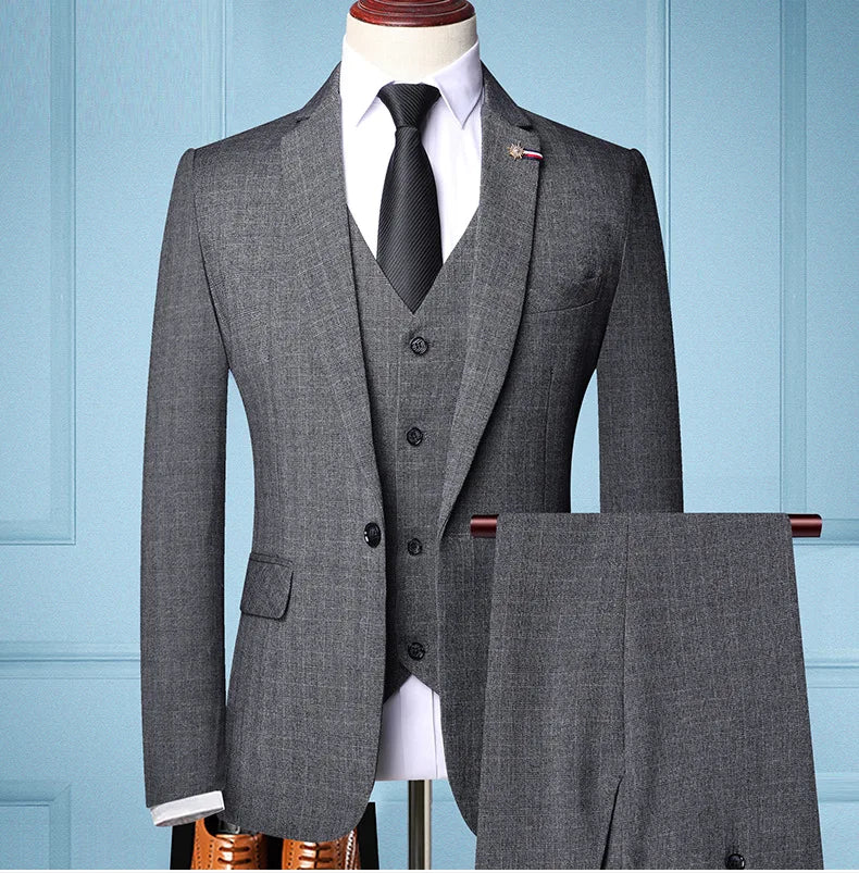 S-6XL (Jacket + Vest + Pants) Retro Gentleman Classic Fashion Plaid Mens Formal Business Slim Suit 3Pces Set Groom Wedding Dress