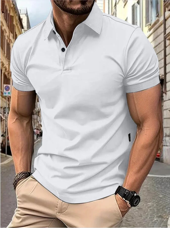 Men's solid color short-sleeved button-down lapel T-shirt casual top