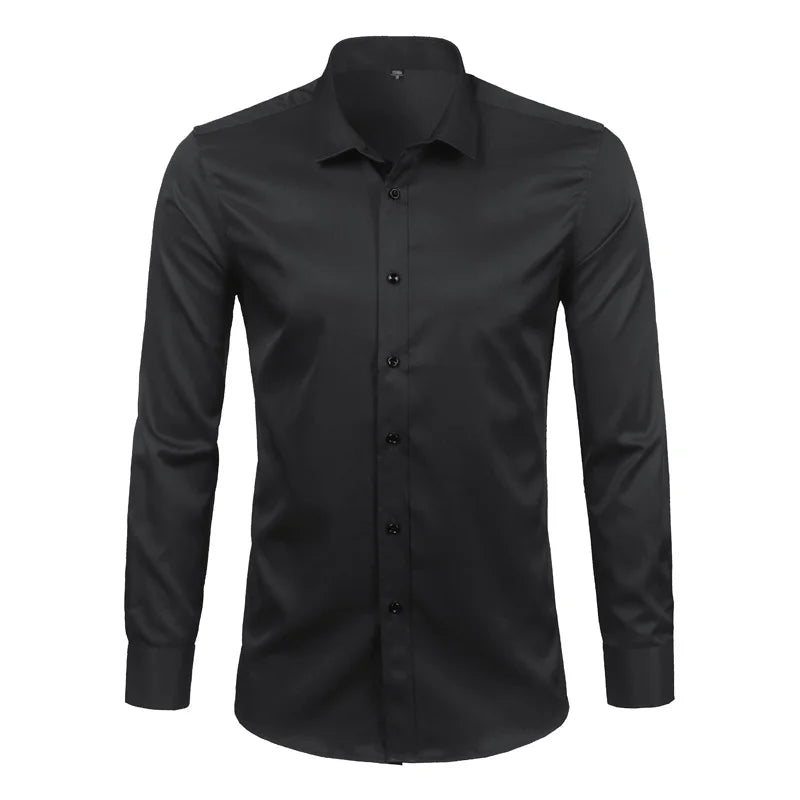 New Men's Minimalist Slim Fit Long Sleeve Shirts Classic Business Solid Color Office Shirt Casual Men's Clothing Tops 2024