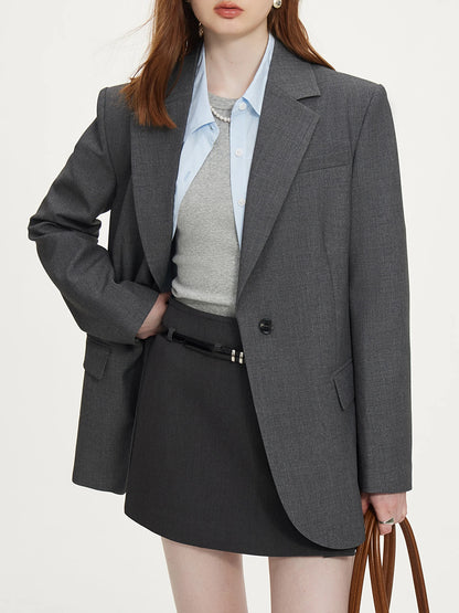 FSLE Office Lady Minimalist One Button Temperament Suit Jacket for Women in Autumn 2025 New Style Women Casual Blazer 24FS13165