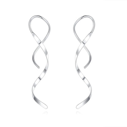 Simple Spiral Threader Earrings Irregular Helix Wave Curve Ear Line Cuff Stainless Steel Dangling Earring Women Fashion Jewelry