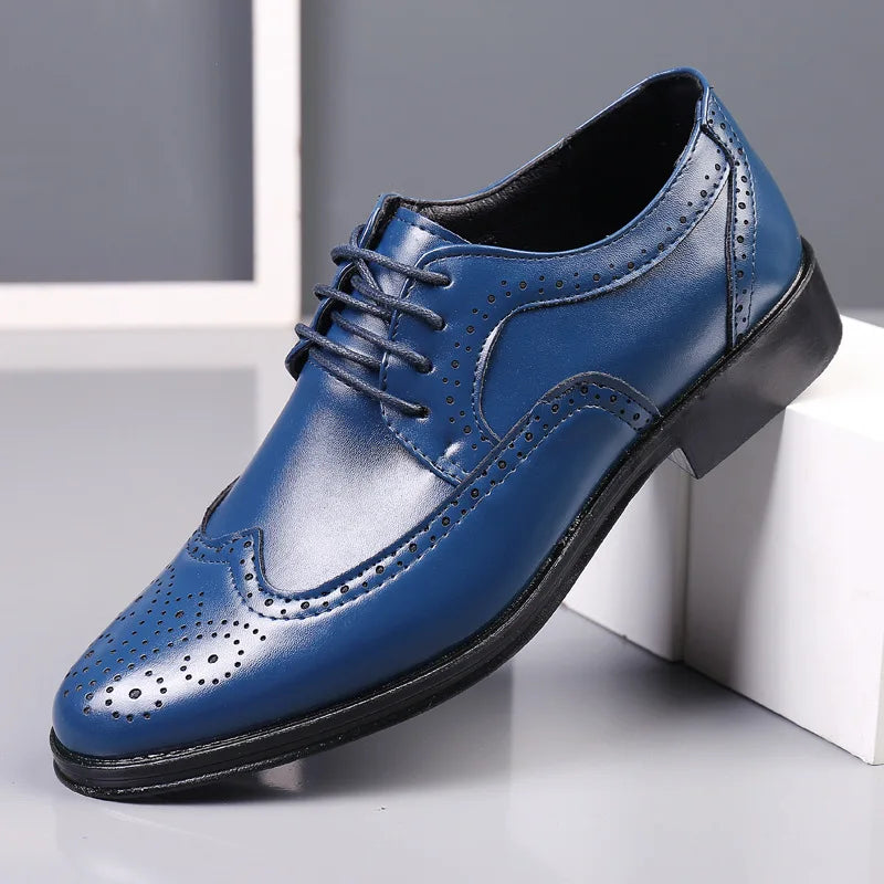 Handcrafted Mens  Oxford Shoes Genuine Calfskin Leather Brogue Dress Shoes Classic Business Formal Shoes Man