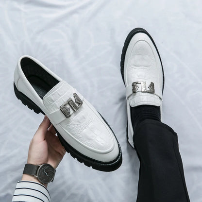 White Loafers Mens Party and Business Loafers Thick Soled Men Dress Platform Shoes Comfortable Slip-On Fashion New Casual Shoes