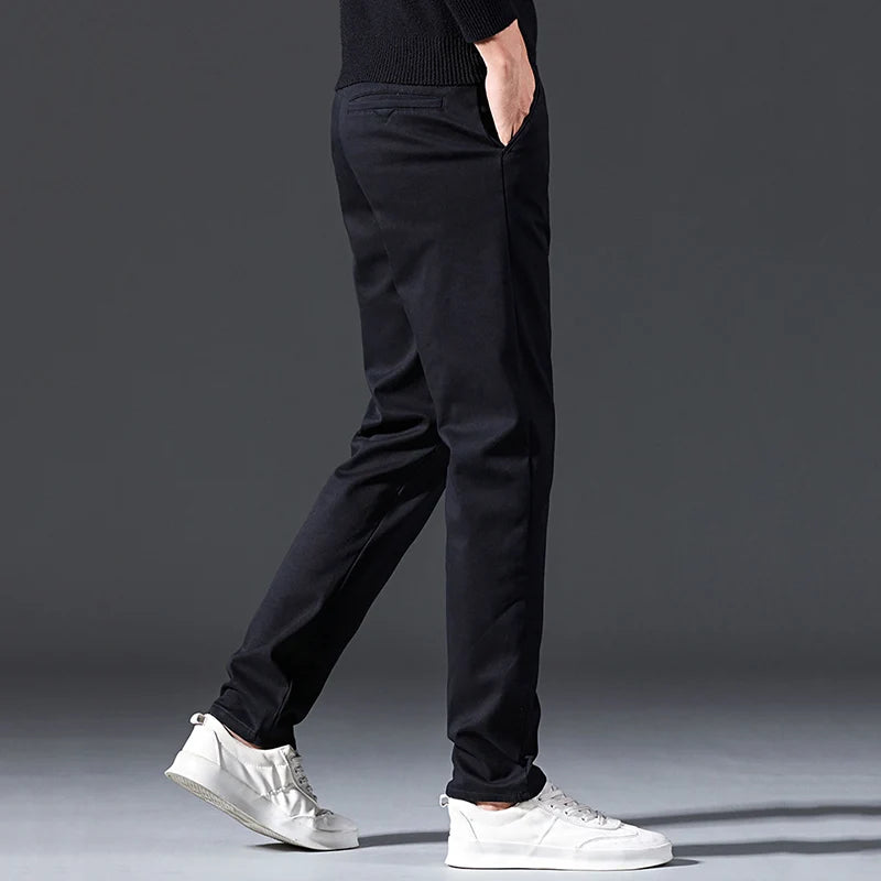 High Quality Men Versatile Casual Pants Fashion Khaki Dark-blue Street Trousers Comfortable Concise Business Straight Leg Pants