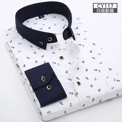 New men's shirt long sleeve thin spring/summer print free ironing business casual slim fashion breathable shirt