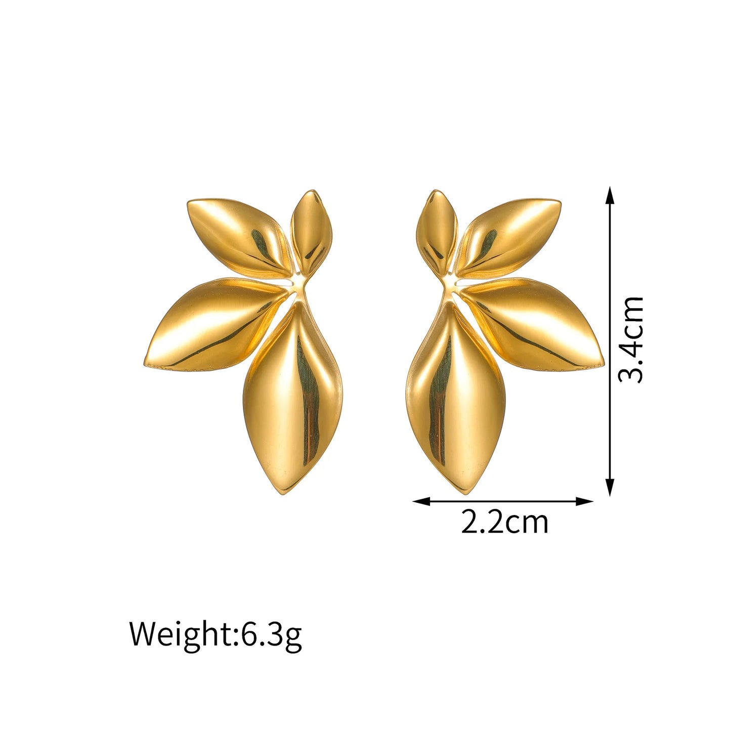 Seakissky Trendy Stainless Steel Stud Earrings Simple Symmetrical Leaves Flower Design Gorgeous High-quality Gifts For Women