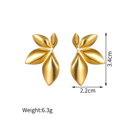 Seakissky Trendy Stainless Steel Stud Earrings Simple Symmetrical Leaves Flower Design Gorgeous High-quality Gifts For Women