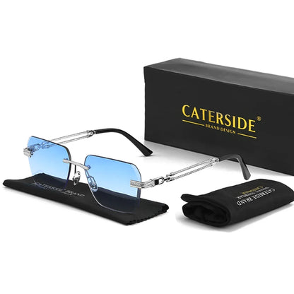 Caterside Rimless Pilot Sunglasses Men Square Metal Frame Women Glasses Travel Party Business UV400 Eyewear Choice for Gifts