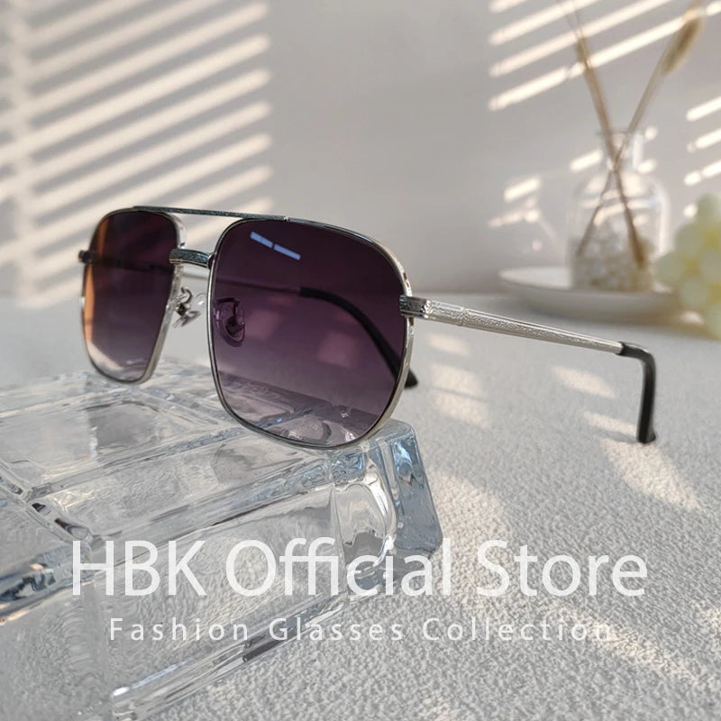 HBK New Pilot Sunglasses for Men Fashion Retro Double Bridge Girder Metal Sun Glasses Women UV400 Male Trending Products Shades