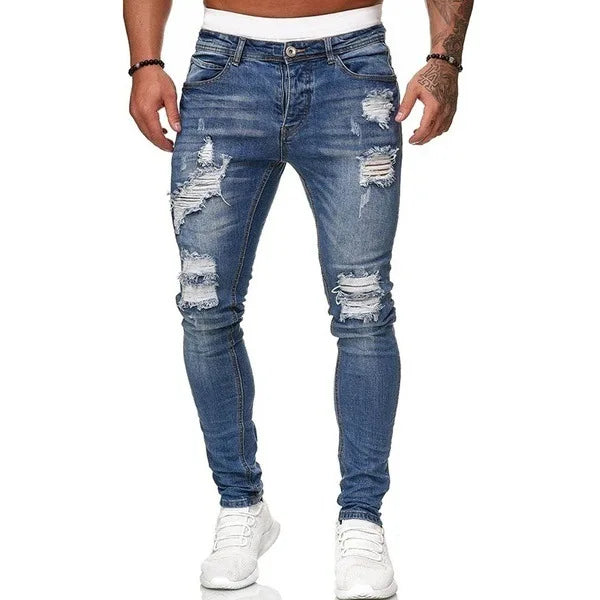 Streetwear Ripped Skinny Jeans Men Vintage wash Solid Denim Trouser Mens Casual Slim fit pencil denim Pants Hombre Joggers