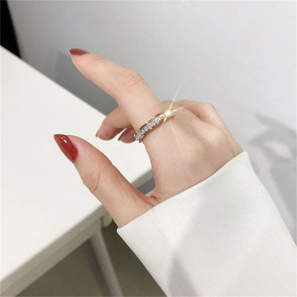 Luxury Rose Gold Double Rowed Square Zircon Stainless Steel Ring Women's Romantic Engagement Wedding Party Jewelry Women Gift