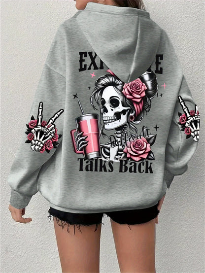 Expensive Talks Back Funny Print Women Hoody Harajuku Loose Clothes Fleece Warm Comfortable Hoodie Vintage Autumn Crewneck Top