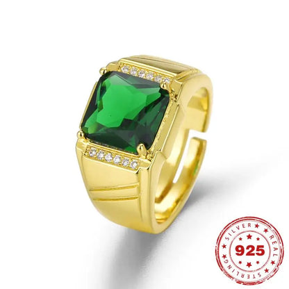 HOYON four-claw emerald domineering 14K gold color men's ring fashion square diamond emerald style ring for gift