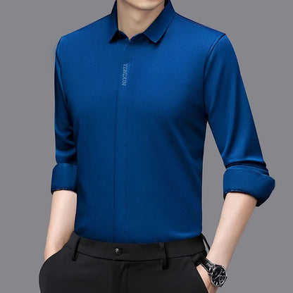 New Men's Business Casual Long Sleeved Solid Color Shirt Wrinkle Resistant Wrinkle Free Comfortable All Season Versatile Top