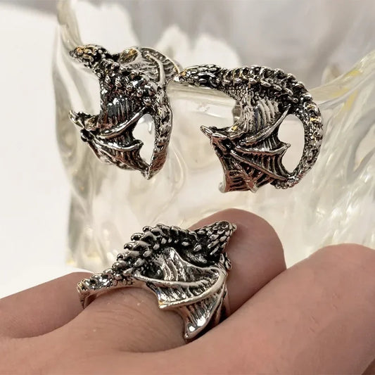 Dragon Rings Gothic Punk Style Pterosaur Wings Opening Adjustable  Rings Vintage Jewelry Accessories Gifts