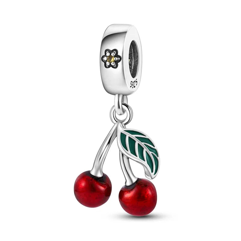 Summery Red Enamel Fruit Cherry Charm Bead Fits Bracelet Necklace Keychain Women 925 Silver Pendant Beads DIY Jewelry Fine Gift