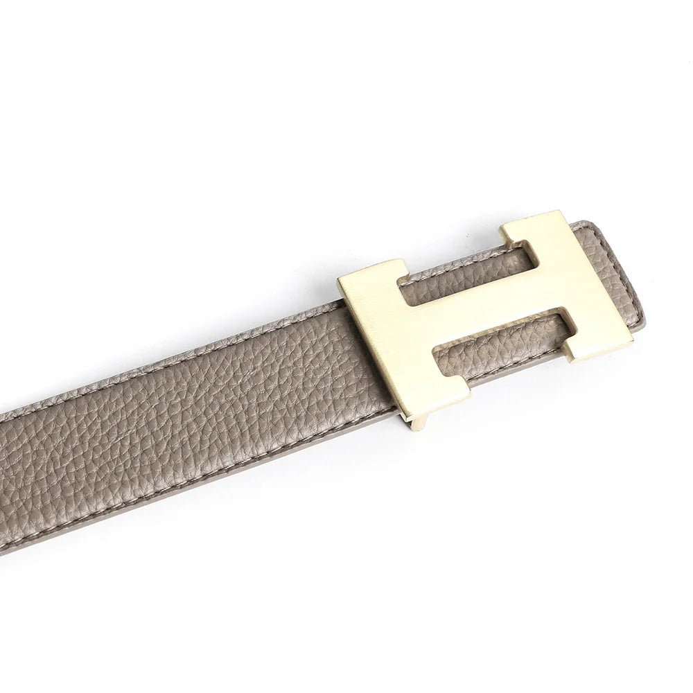 Top Luxury Designer Brand H Buckle Belt Men High Quality Women Genuine Real Leather Dress Strap for Jeans Waistband Grey