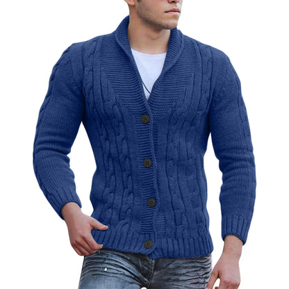 Mens Autumn Fashion Solid Color Knit Cardigan Sweater 2024 New Shawl Collar Loose Fit Long Sleeve Single-breasted Cardigans