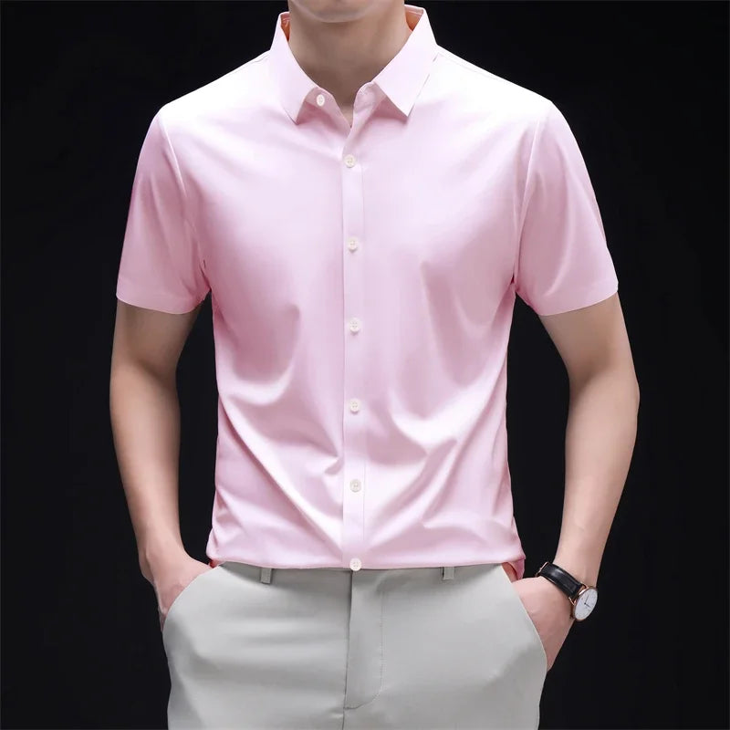 New Men's Business Casual Short Sleeved Solid Color Shirt Wrinkle Resistant Wrinkle Free Comfortable All Season Versatile Top