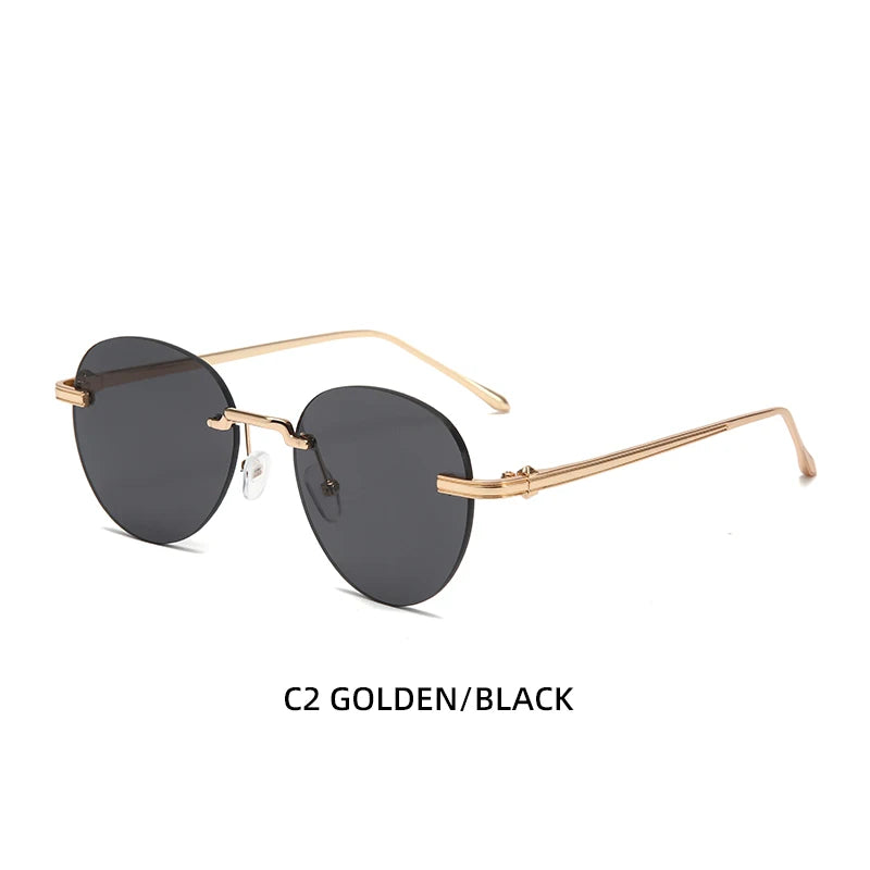 The new frameless and stylishly minimalist sunglasses are versatile with a golden metal frame.