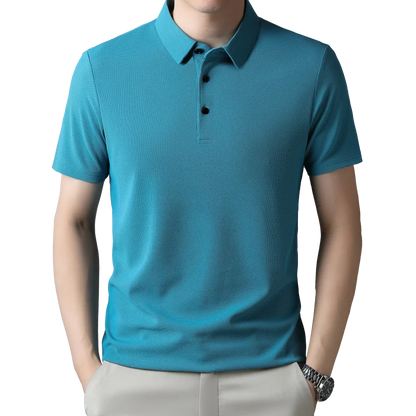 Men's Fashion Waffle Solid Short Sleeved Polo Shirt Summer Breathable Comfortable Top