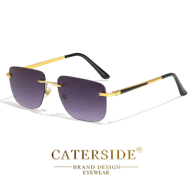 CATERSIDE New Pilot Rimless Sunglasses for Men Fashion Metal Large Frame Sun Glasses Women Shopping Travel Business Eyewear