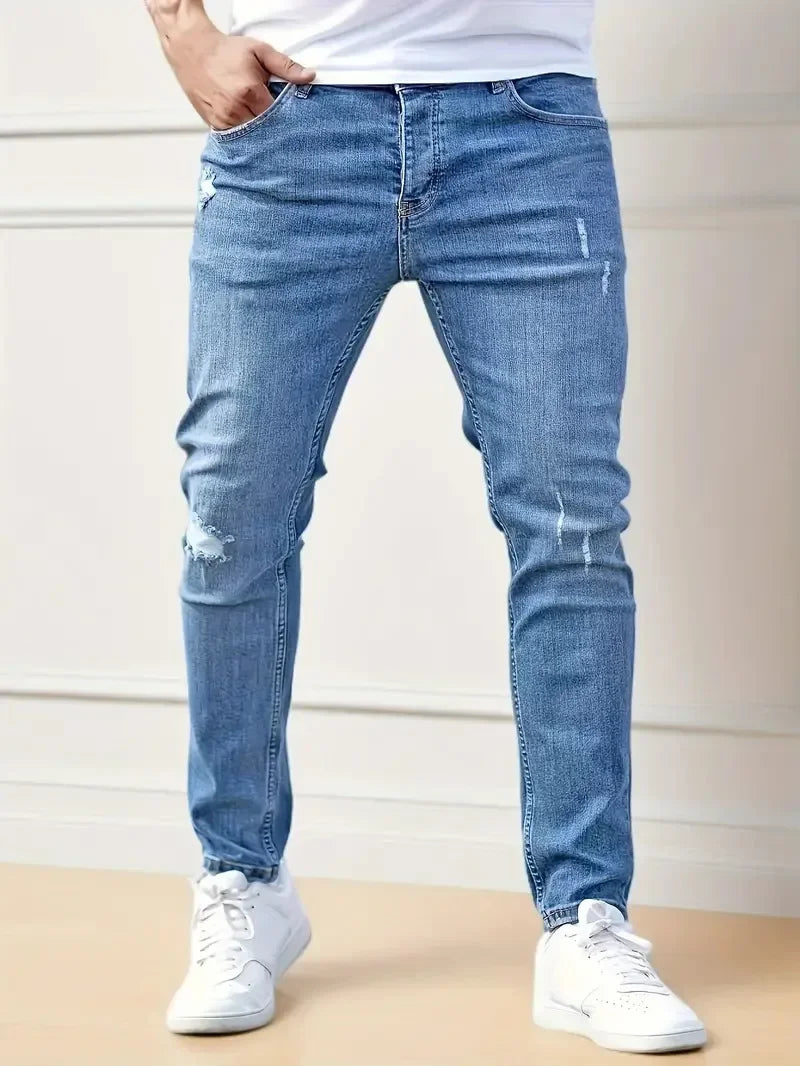 Men Casual Denim Pants Elastic Skinny Jeans Multi-Pocket Trousers Slim Fit Black Jeans Soild Cargo Pants Man Clothes Streetwear