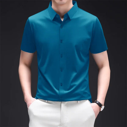 New Men's Business Casual Short Sleeved Solid Color Shirt Wrinkle Resistant Wrinkle Free Comfortable All Season Versatile Top