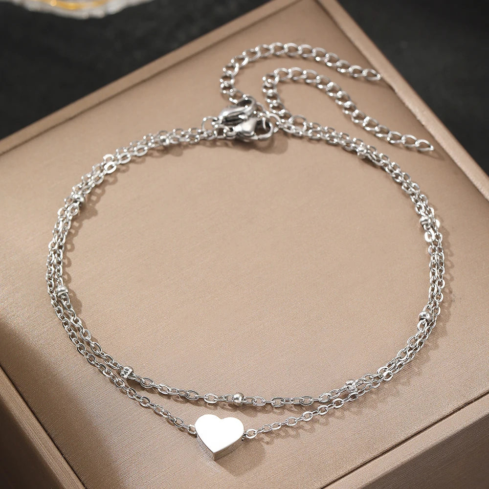 Stainless Steel Anklet Simple Popular Multi-Layer Chain Lovely Carved Delicate Anklet For Women Jewelry Party Gifts Daily Wear