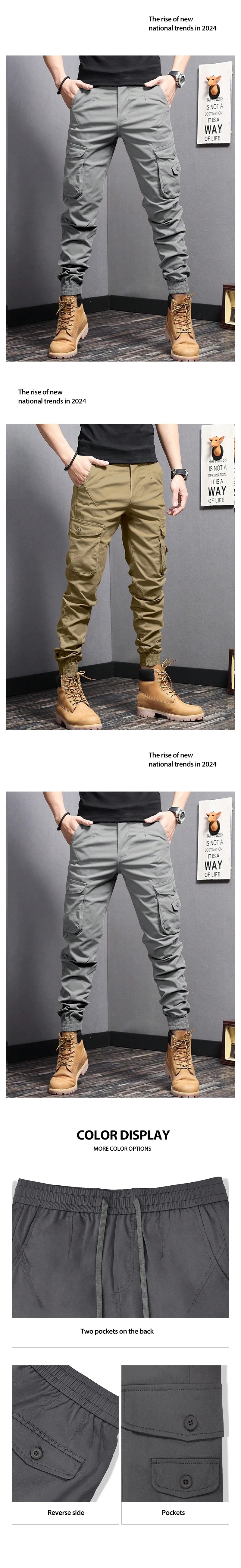 Casual Side Flap Pockets Workwear Tapered Pants, Men's Cargo Pants For Spring Fall Outdoor