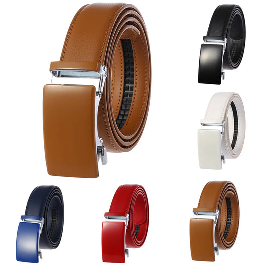 Brand New Mens Belts Casual Automatic Buckle Black Red Brown Male Cow Genuine Leather Trouser Belt