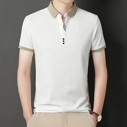 Men's Solid Color Casual Fashion Short Sleeve Polo Shirt Summer Comfortable Top for Business And Leisure