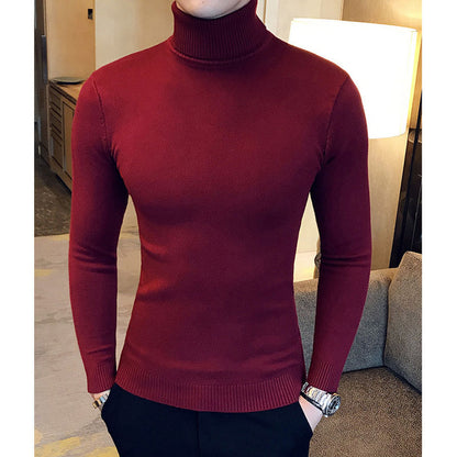 Mens Turtleneck Sweaters Winter Warm Knit Pullover Korean Cotton Solid Color Casual Slim Sweater Male Clothing Bottoming Shirt