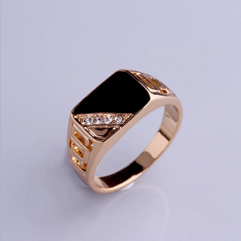 Classic Size 7-12 Good Quality Men Rhineston Jewelry Gold/Silver-Color Black Enamel Male Finger Titanium Stainless Ring