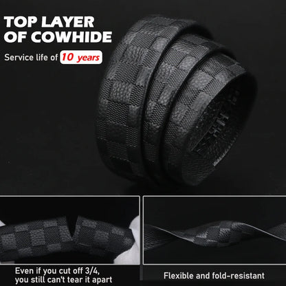 Men's Top Layer Cowhide Ratchet Belt with Scratch Resistant Alloy Automatic Buckle - Business Style Durable Dress Belt