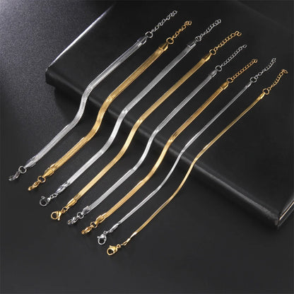 Kkjoy Simple Stainless Steel Gold Color Blade Chain Anklets For Women Snake Bone Leg Chains Beach Jewelry Party Gift Wholesale