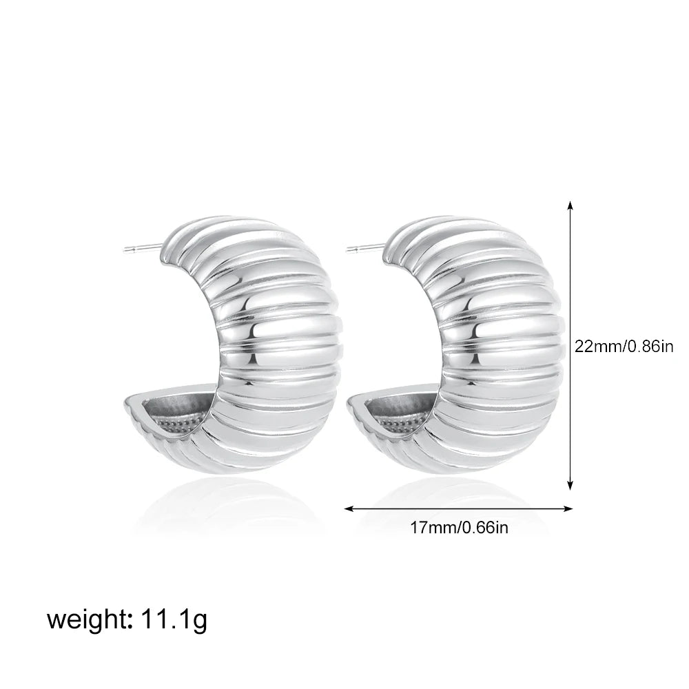 Geometric Stainless Steel Gold Sliver Color Bilayer Stud Earring for Women Irregular Metal Texture Fashion Jewelry Gift