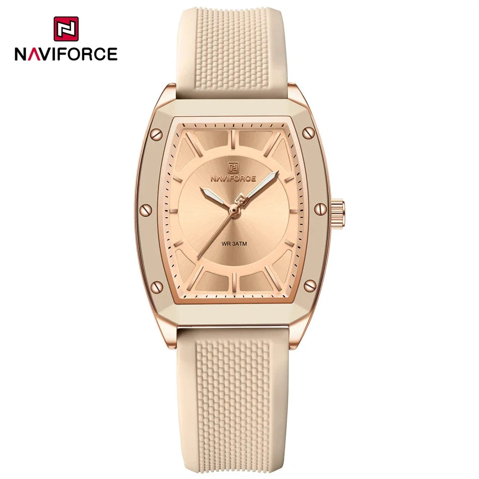 NAVIFORCE Women Quartz Watches Silicone Strap Student Sports Watch Big Dial Simple Tonneau Waterproof Wristwatches Dropshipping