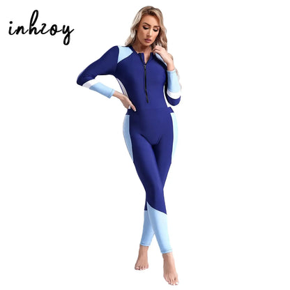 Womens One Piece Rash Guard Swimsuit Full Bodysuit Wetsuit Long Sleeve Surfing Diving Bathing Suit UPF 50+ Competition Swimwear