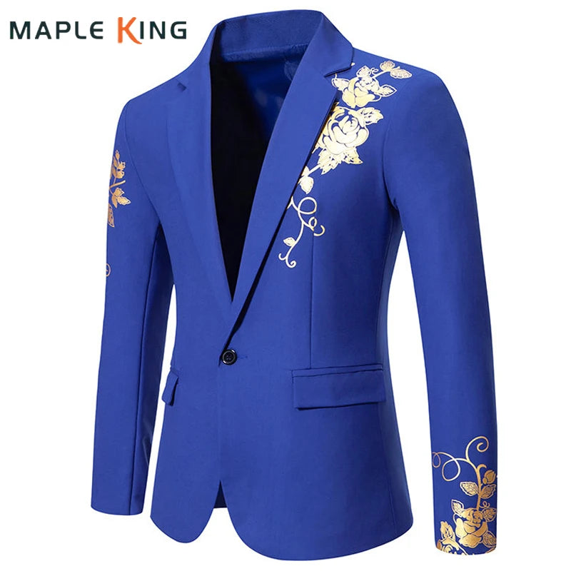 Men's Paisley Floral Gold Bronzing Printed Blazer Luxury Evening Prom Dress 2024 Suits Formal Jackets for Men Costume Homme Coat