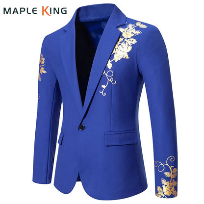 Men's Paisley Floral Gold Bronzing Printed Blazer Luxury Evening Prom Dress 2024 Suits Formal Jackets for Men Costume Homme Coat