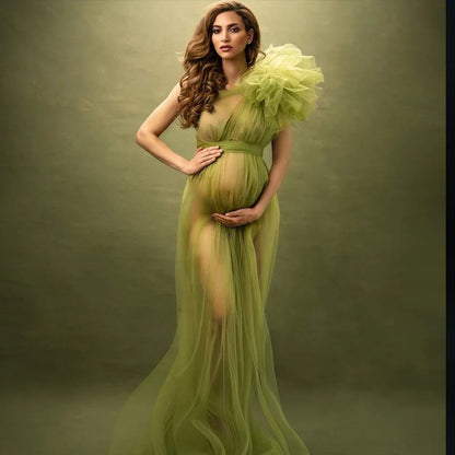 Sexy Tulle Maternity Photo Dresses Off Shoulder Pregnancy Shooting Dress Long Pregnant Photography Session Maxi Gowns For Women