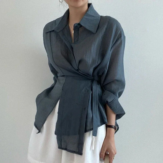 Sunscreen Women Shirt Chic Loose Long Sleeve Blouse 2025 Fashion Casual Button Shirts Tops Office Lady Elegant Clothing 15674