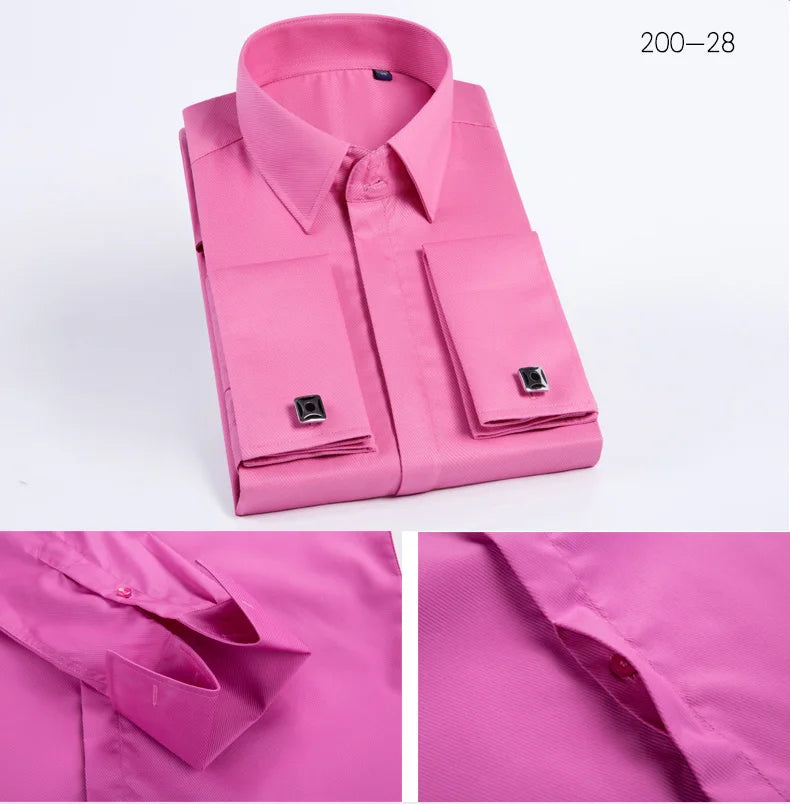 Men's French cufflink shirt with long sleeves slim fit concealed buttons solid color high-end wedding dress formal men's