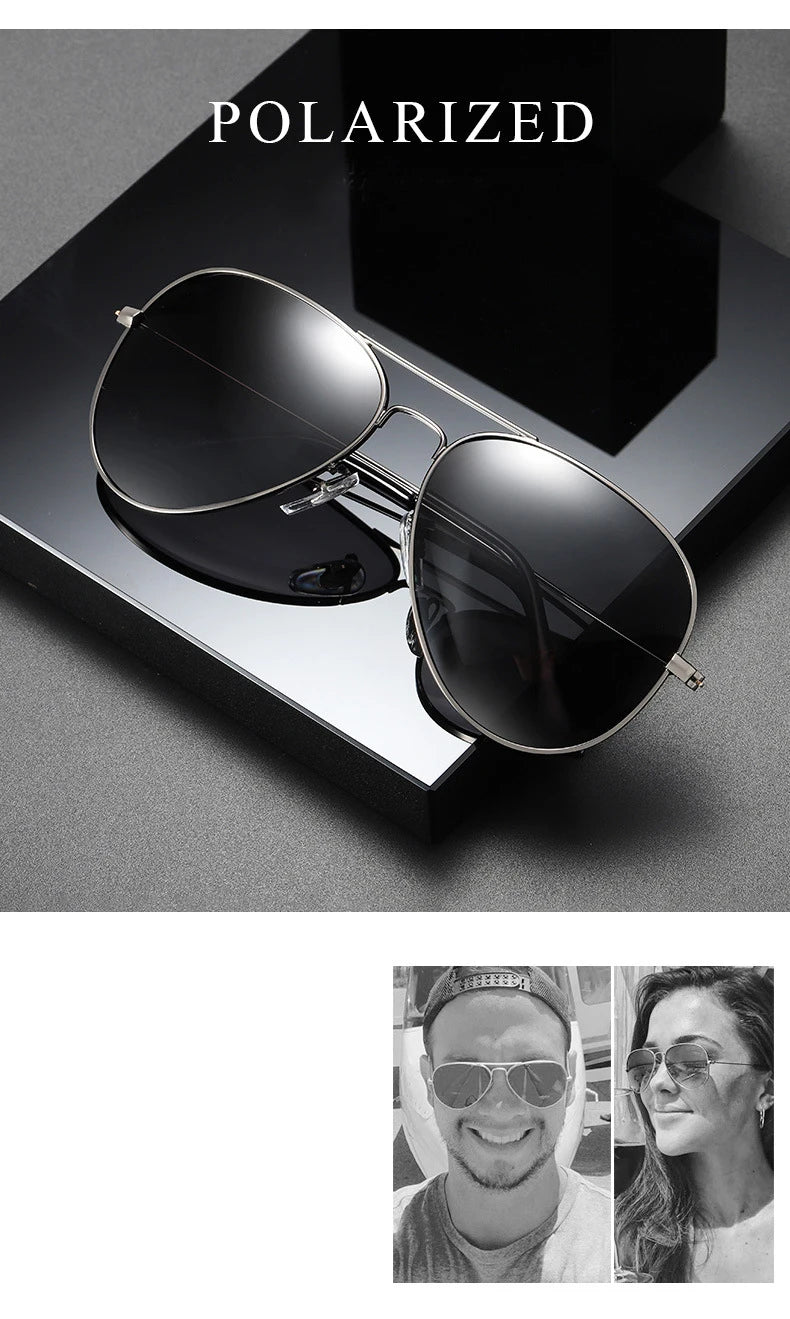 Classic Pilot Polarized Sunglasses Men Luxury Metal Black Aviation Sun Glasses Male Fashion Driving Vacation Shades UV400