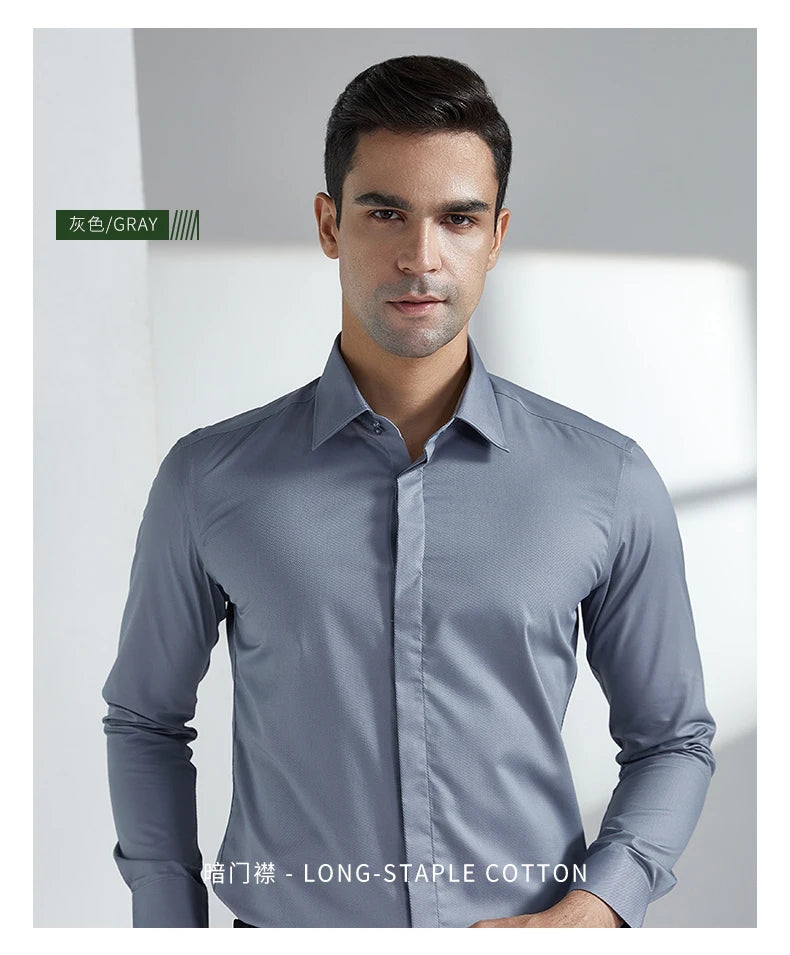 Men's French cufflink shirt with long sleeves slim fit concealed buttons solid color high-end wedding dress formal men's