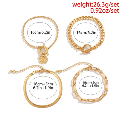 Punk Cuban Link Chain Coin Pendant Bracelet for Women on Hand Vintage OT Buckle Snake Chain Charm Bangles Couple Jewelry Gift