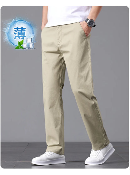 2025 Stretch Men Pants Straight Fit Cotton Golf Trouser Male Spring Summer Formal Dress Office Work Casual Black Navy Blue Khaki