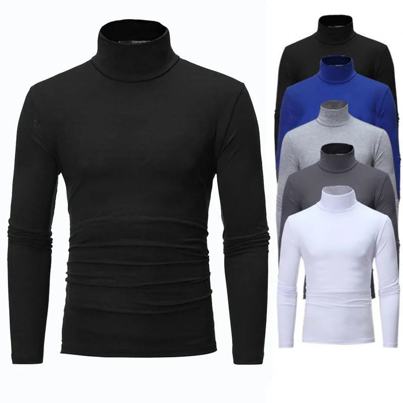 New Fashion Base Tee Shirt Men Slim Fit Knit High Neck Pullover Turtleneck Sweater Tops Shirt